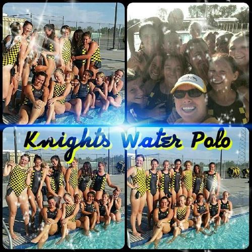 Collage of pictures of the girls water polo team